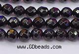 CTO135 15.5 inches 4mm faceted round black tourmaline beads