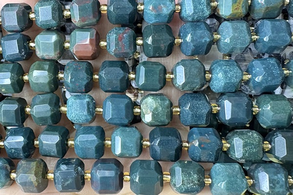 CUBE246 15 inches 10mm faceted cube Indian bloodstone beads wholesale