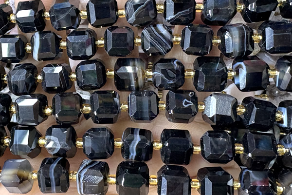 CUBE254 15 inches 10mm faceted cube black agate beads wholesale