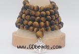 GMN2235 Hand-knotted 8mm, 10mm matte yellow tiger eye 108 beads mala necklaces with charm