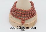 GMN2409 Hand-knotted 6mm red jasper 108 beads mala necklace with charm