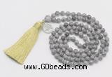 GMN313 Hand-knotted 6mm grey picture jasper 108 beads mala necklaces with tassel & charm