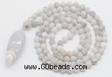 GMN4210 Hand-knotted 8mm, 10mm matte white crazy agate 108 beads mala necklace with pendant