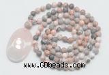 GMN5058 Hand-knotted 8mm, 10mm pink zebra jasper 108 beads mala necklace with pendant