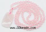 GMN5110 Hand-knotted 8mm, 10mm matte rose quartz 108 beads mala necklace with pendant