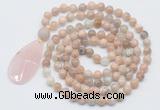 GMN5204 Hand-knotted 8mm, 10mm sunstone 108 beads mala necklace with pendant