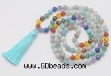 GMN6239 Knotted 7 Chakra 8mm, 10mm amazonite 108 beads mala necklace with tassel