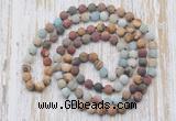 GMN6406 Hand-knotted 8mm, 10mm matte mixed amazonite & jasper 108 beads mala necklaces