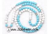 GMN7085 Chakra 8mm white & blue howlite 108 mala beads wrap bracelet necklaces