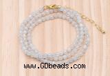 GMN7200 4mm faceted round tiny white jade beaded necklace jewelry
