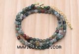 GMN7204 4mm faceted round tiny Indian agate beaded necklace jewelry