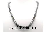 GMN7347 black water jasper graduated beaded necklace & bracelet set