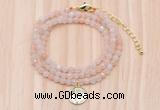 GMN7507 4mm faceted round tiny pink aventurine beaded necklace with letter charm