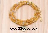 GMN7508 4mm faceted round tiny yellow aventurine beaded necklace with letter charm