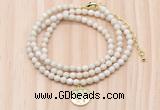 GMN7524 4mm faceted round tiny white fossil jasper beaded necklace with letter charm