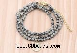 GMN7530 4mm faceted round tiny dalmatian jasper beaded necklace with letter charm