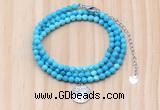 GMN7563 4mm faceted round turquoise beaded necklace with letter charm