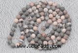 GMN908 Hand-knotted 8mm, 10mm matte pink zebra jasper 108 beads mala necklaces