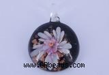 LP44 14*33*45mm flat round inner flower lampwork glass pendants