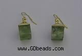NGE5090 10*15mm cube green rutilated quartz gemstone earrings wholesale
