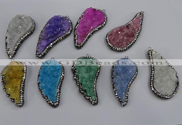 NGP4321 20*40mm - 25*50mm wing-shaped druzy quartz pendants