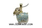 Pend212 15*17mm copper sheep pendant pave zirconia gold plated