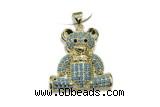 Pend214 23mm copper bear pendant pave zirconia gold plated