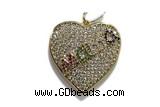 Pend74 26mm copper heart pendant pave zirconia gold plated