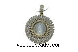 Pend89 30mm copper circle pendant pave shell zirconia gold plated