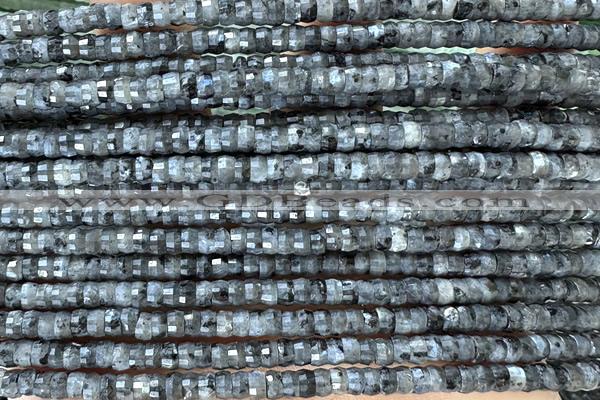 ROND235 15 inches 2.5*4mm faceted heishi black labradorite beads