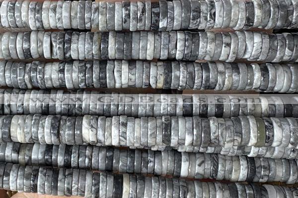 ROND269 15 inches 1.5*6mm heishi grey picture jasper gemstone beads