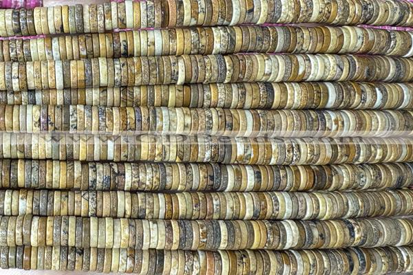 ROND272 15 inches 1.5*6mm heishi picture jasper gemstone beads