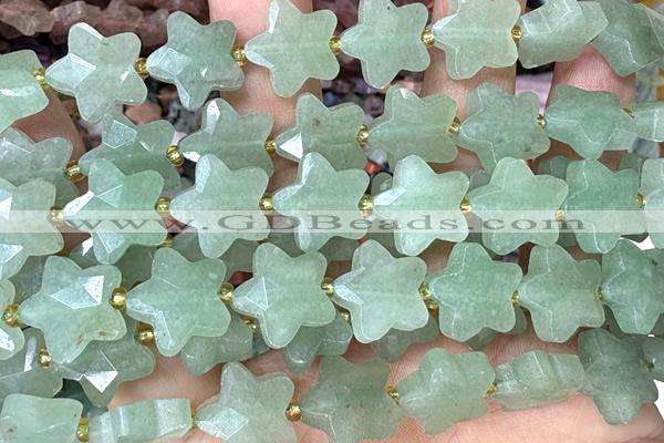 STAR51 15 inches 14mm faceted star green aventurine beads