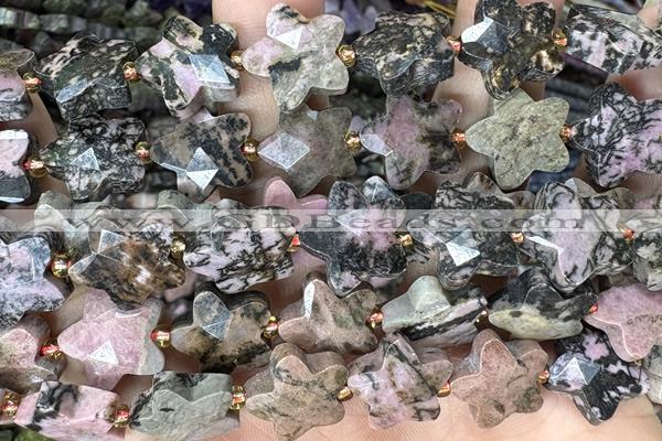 STAR54 15 inches 14mm faceted star rhodonite gemstone beads