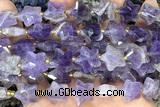 STAR59 15 inches 14mm faceted star amethyst gemstone beads