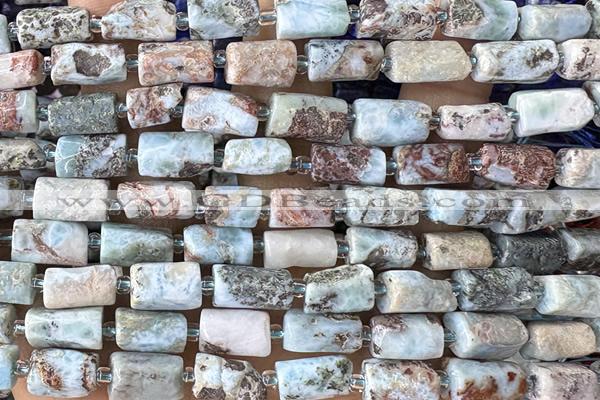 TUBE112 15 inches 6*11mm - 8*14mm faceted tube larimar beads