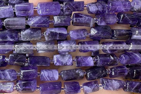 TUBE117 15 inches 6*11mm - 8*14mm faceted tube amethyst beads
