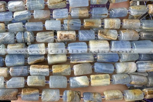 TUBE118 15 inches 6*11mm - 8*14mm faceted tube blue calcite beads